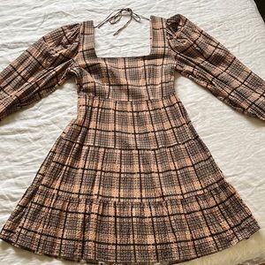 Topshop textured check long sleeve mini dress - Blush size 8